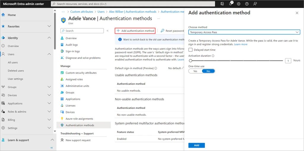 Entra ID — Ajouter méthode d'authentification